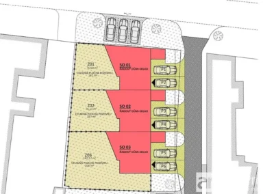 Situace projektu řadových domů v Ovčárech
